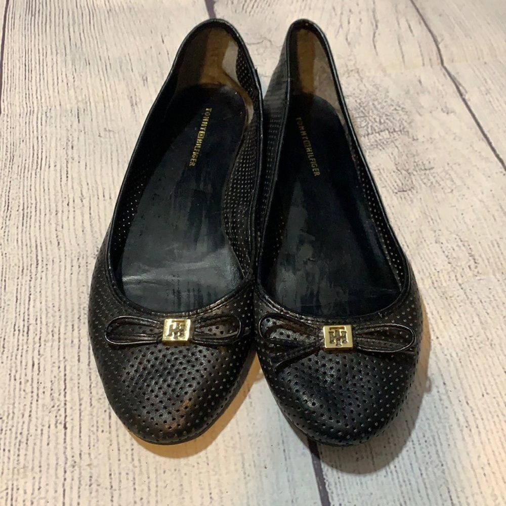 Tommy Hilfiger Mirella Black Perforated Ballet Flats Size 8